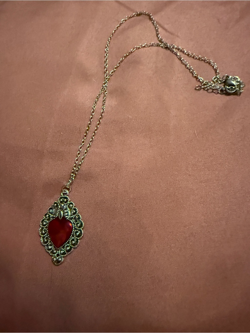 Gold-tone Necklace with Red Heart Pendant - Women Jewelry